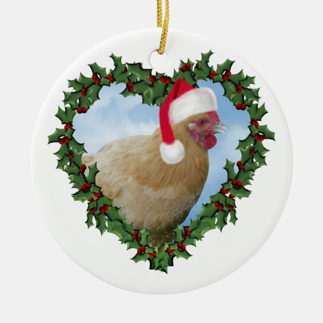 Ornamento De Cerâmica Frango de Natal * Buff Orpington (Frente)