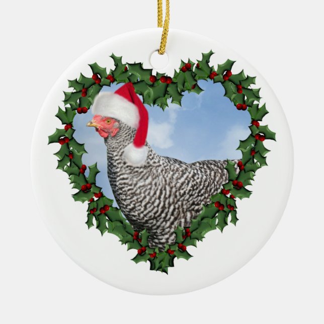 Ornamento De Cerâmica Frango de Natal * Frango de Rocha Barred (Frente)