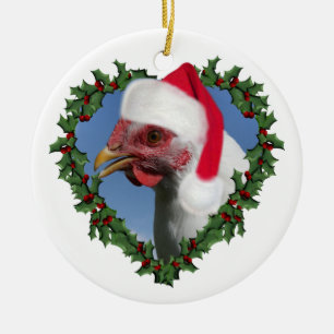 Ornamento De Cerâmica Frango de Natal * Rock Plymouth Branco
