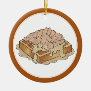 Ornamento De Cerâmica Frango e Waffles, Comida Neerlandesa Amish