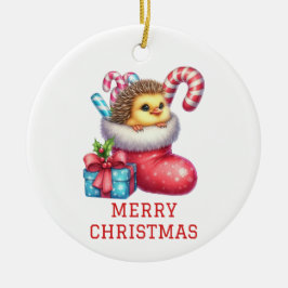 Ornamento De Cerâmica Frango Fofo com Pelo de Ouriço Natal