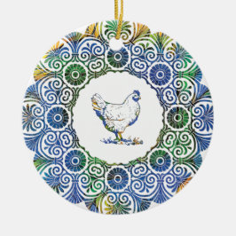 Ornamento De Cerâmica Frango Frilly em Azul e Verde
