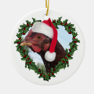 Ornamento De Cerâmica Frango Natal * Vermelho Rhode Island