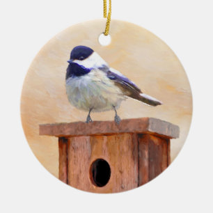 Ornamento De Cerâmica Frango no Birdhouse Painting Arte Original de Pás