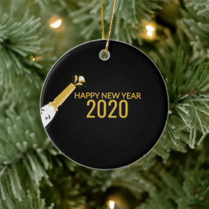 Ornamento De Cerâmica Frasco De Champanhe E Feliz ano novo De 2020