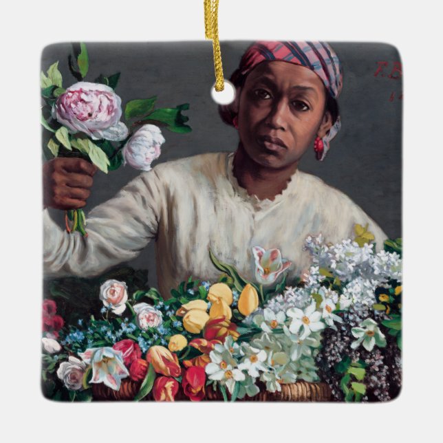 Ornamento De Cerâmica Frederic Bazille - Jovem Mulher com Peonias (Frente)