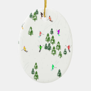 Ornamento De Cerâmica Freeride Alpino Skiiers Ilustração Xmas Me