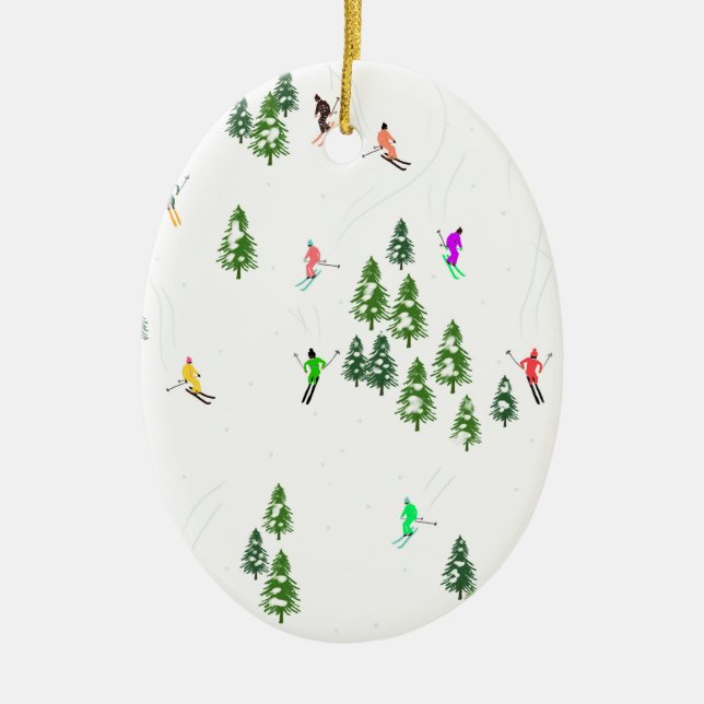 Ornamento De Cerâmica Freeride Alpino Skiiers Ilustração Xmas Me (Frente)