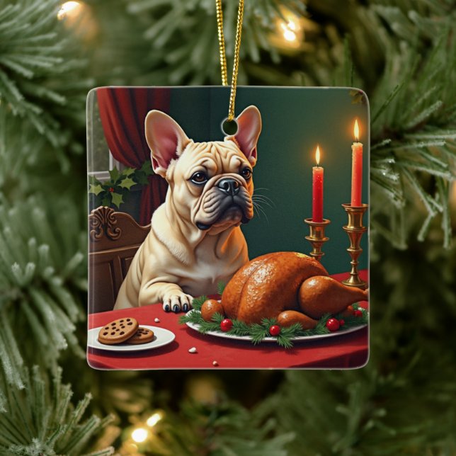Ornamento De Cerâmica French Bulldog Christmas Eve Feast Painting (Árvore)