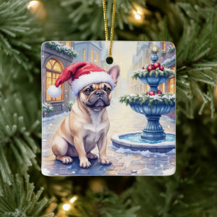Ornamento De Cerâmica French Bulldog Fonte da Cidade Nevada Papai Noel N