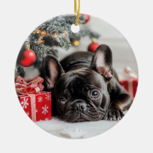 Ornamento De Cerâmica Frenchie Christmas