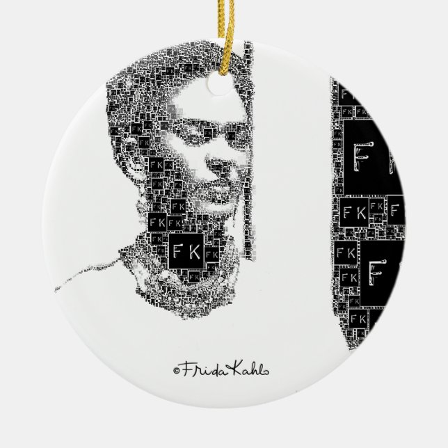 Ornamento De Cerâmica Frida Kahlo Black and White Portrait (Frente)