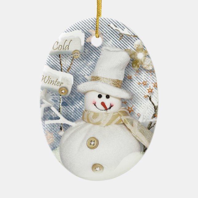 Ornamento De Cerâmica Frio Winter Snowman (Frente)
