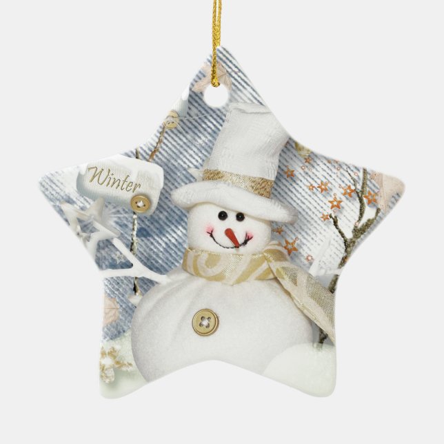 Ornamento De Cerâmica Frio Winter Snowman (Frente)