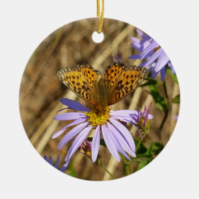 Ornamento De Cerâmica Fritilária Hydaspe em Flores de Áster Roxo (Frente)