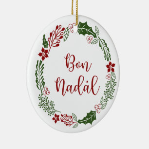 Ornamento De Cerâmica Friulian Merry Christmas Wreath, Bon Nadâl