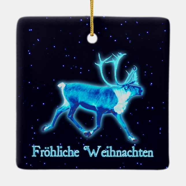 Ornamento De Cerâmica Froehliche Weihnachten - Azul-Caribe (Reindeer) (Verso)