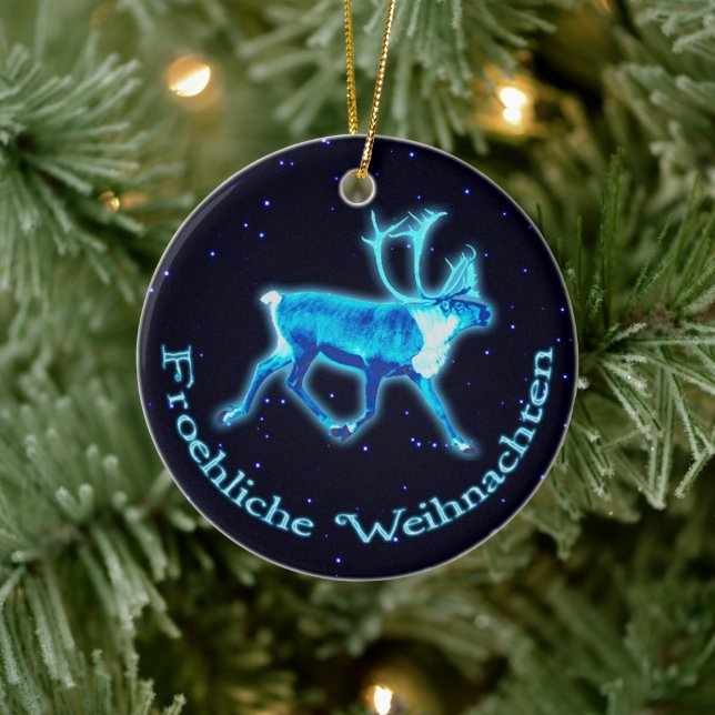 Ornamento De Cerâmica Froehliche Weihnachten - Azul-Caribe (Reindeer) (Árvore)