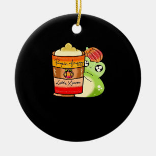 Ornamento De Cerâmica Frogg Bebendo Picy Pumpkin Latte