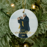 Ornamento De Cerâmica Frohe Weihnachten German Christmas 2 Photo Collage<br><div class="desc">A melhor maneira de espalhar a alegria de Natal é cantar alto para todos ouvirem! Esta Festiva Alemã "Frohe Weihnachten" Família de Foto Ornament apresenta lindas fontes alegres e as suas fotografias favoritas da sessão de fotos da família de Natal. Este Ornamento de Fotos de Natal Familiar tem uma sensação...</div>