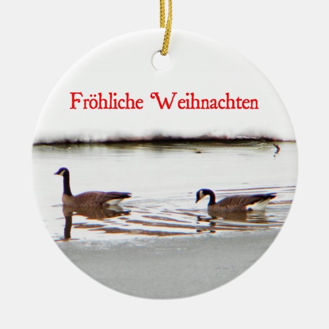 Ornamento De Cerâmica Frohliche Weihnachten - Honkers - Canada Geese (Frente)