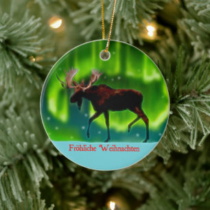 Ornamento De Cerâmica Frohliche Weihnachten - Luzes do Norte Moose