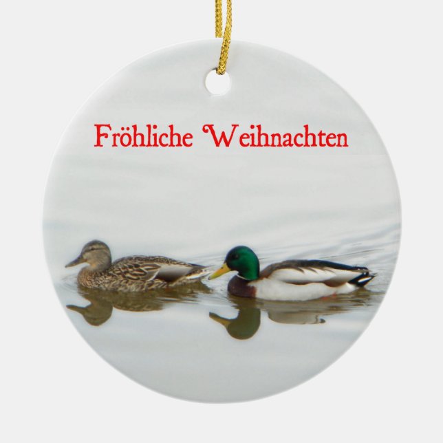 Ornamento De Cerâmica Frohliche Weihnachten - Mallards (Frente)