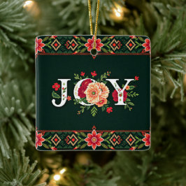 Ornamento De Cerâmica fronteira floral de natal JOY