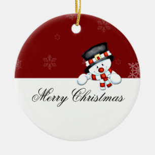 Ornamento De Cerâmica Frostie no vermelho com flocos de neve brancos