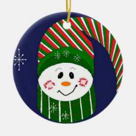 Ornamento De Cerâmica Frosty com Chapéu Listrado e Cachecol
