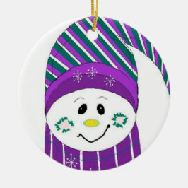 Ornamento De Cerâmica Frosty com Chapéu Listrado e Cachecol