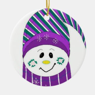 Ornamento De Cerâmica Frosty com Chapéu Listrado e Cachecol