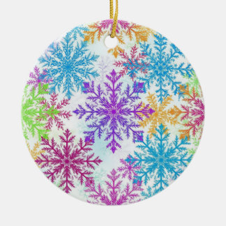 Ornamento De Cerâmica Frosty Rainbow Flakes — Bright Winter Ornament