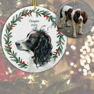 Ornamento De Cerâmica Frota de Natal Personalizada do Cachorro Espanhol 