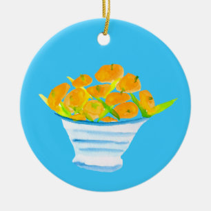 Ornamento De Cerâmica Fruta de aquarela de kumquats laranja