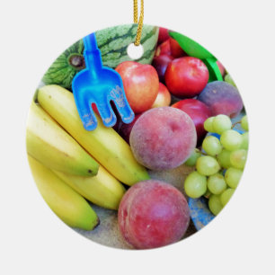 Ornamento De Cerâmica Fruta de Verão, Comida, Melão, Uvas, Pêssegos, Ban