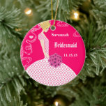 Ornamento De Cerâmica Fuchsia Blonde Casamento Gown Bridesmaid Ornament<br><div class="desc">A Festa de casamento Loira De Bridesmaid Favorece O Casamento. Para alterar a cor do plano de fundo - clique em personalizar - clique em editar - escolha a última ferramenta no menu suspenso e escolha entre uma das cores mostradas ou digite o código hexadecimal do seu casamento personalizado -...</div>
