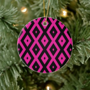 Ornamento De Cerâmica Fuchsia e padrão de diamante preto