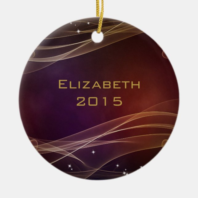 Ornamento De Cerâmica Fundo do rico Maroon com Acentos Dourados Espertos (Frente)