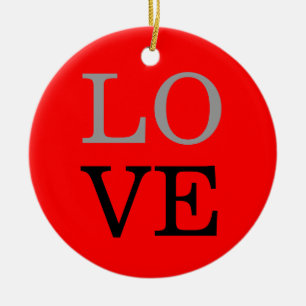 Ornamento De Cerâmica Fundo Vermelho Cinza Amor Casamento 