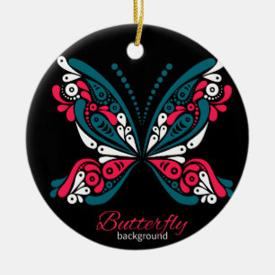 Ornamento De Cerâmica Fundo vetorial com linda borboleta. tatuagem.