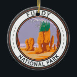Ornamento De Cerâmica Fundy National Park Canada Vintage Crachá<br><div class="desc">Fundy National Park trabalho de arte design. O Parque apresenta uma linha costeira robusta que sobe até às Terras Altas do Canadá,  as marés mais altas do mundo e mais de 25 cascata.</div>