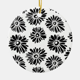 Ornamento De Cerâmica Funky Black e white floral