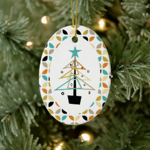 Ornamento De Cerâmica Funky Retro Árvore de Natal Throwback do século
