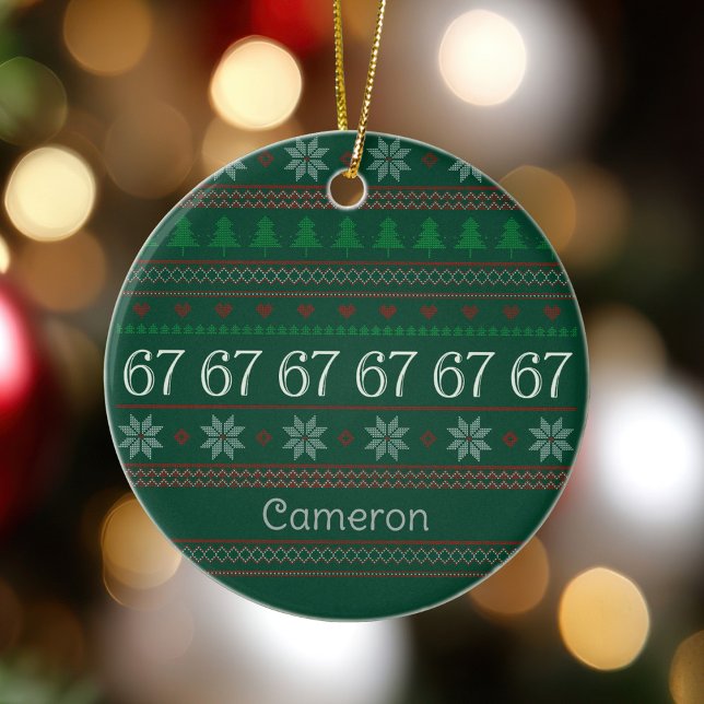 Ornamento De Cerâmica Funny 67 Ugly Christmas Sweater Party 6 7 (Criador carregado)