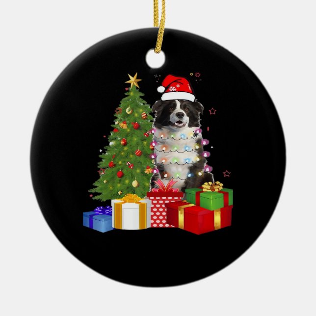 Ornamento De Cerâmica Funny Border Collie Christmas Tree Merry Christmas (Frente)