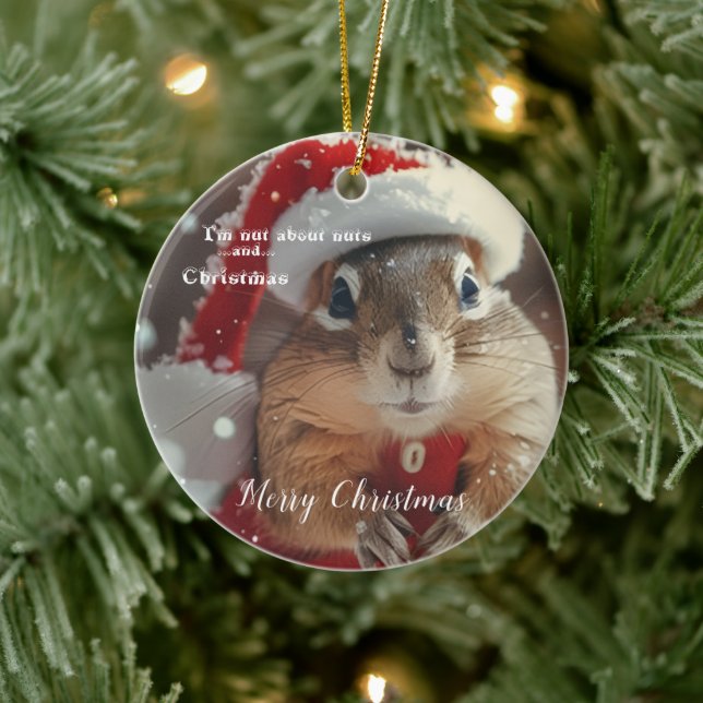 Ornamento De Cerâmica Funny Chipmunk Nut Merry Christmas Photo (Árvore)