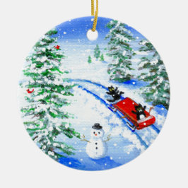 Ornamento De Cerâmica Funny Christmas Black Cat Art Creationarts