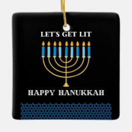 Ornamento De Cerâmica Funny Cute Blue Hanukkah Menorah Design