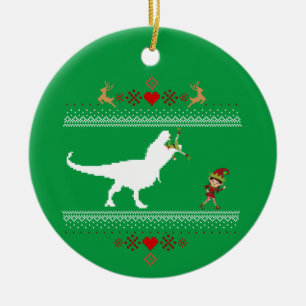 Ornamento De Cerâmica Funny Dinosaur Ugly Sweater Elf T-rex